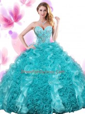 Cute Beading and Ruffles Sweet 16 Quinceanera Dress Teal Lace Up Sleeveless Floor Length