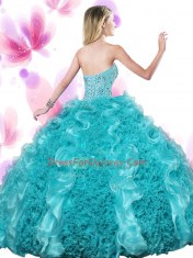 Cute Beading and Ruffles Sweet 16 Quinceanera Dress Teal Lace Up Sleeveless Floor Length