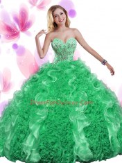 Cute Beading and Ruffles Sweet 16 Quinceanera Dress Teal Lace Up Sleeveless Floor Length