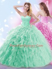 Sweetheart Sleeveless Brush Train Lace Up Sweet 16 Dress Apple Green Tulle