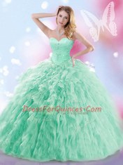 Sweetheart Sleeveless Brush Train Lace Up Sweet 16 Dress Apple Green Tulle