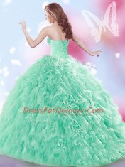 Sweetheart Sleeveless Brush Train Lace Up Sweet 16 Dress Apple Green Tulle