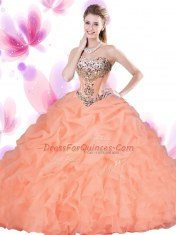 Glittering Orange Red Lace Up Sweetheart Beading and Ruffles 15 Quinceanera Dress Tulle Sleeveless
