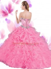 Glittering Orange Red Lace Up Sweetheart Beading and Ruffles 15 Quinceanera Dress Tulle Sleeveless