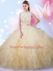 Floor Length Ball Gowns Sleeveless Champagne Sweet 16 Quinceanera Dress Lace Up