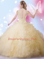 Floor Length Ball Gowns Sleeveless Champagne Sweet 16 Quinceanera Dress Lace Up