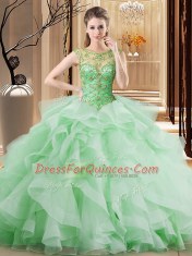 Dazzling Scoop Apple Green Sleeveless Beading and Ruffles Lace Up Sweet 16 Dress