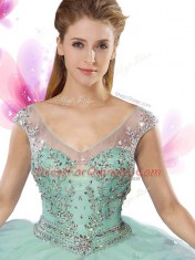 Top Selling Floor Length Multi-color Sweet 16 Dresses V-neck Cap Sleeves Lace Up