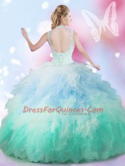New Style Multi-color Sleeveless Beading and Ruffles Floor Length Quince Ball Gowns