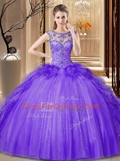 Elegant Scoop Purple Sleeveless Sequins Floor Length Quinceanera Dress