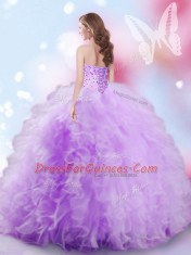 Hot Selling Floor Length Lavender Sweet 16 Dresses Tulle Sleeveless Beading and Ruffles