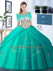 Pretty Three Piece Halter Top Sleeveless Embroidery and Pick Ups Lace Up 15 Quinceanera Dress
