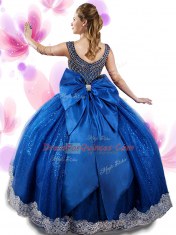 Scoop Beading and Appliques and Bowknot Sweet 16 Quinceanera Dress Wine Red Zipper Sleeveless Floor Length