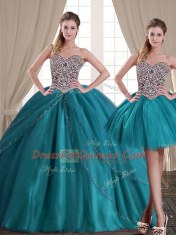 Fine Three Piece With Train Ball Gowns Sleeveless Teal Sweet 16 Dresses Brush Train Lace Up