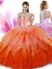 Sleeveless Zipper Floor Length Beading and Ruffles Quince Ball Gowns