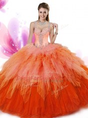 Sleeveless Zipper Floor Length Beading and Ruffles Quince Ball Gowns