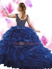 Custom Fit Fuchsia Organza Zipper Scoop Sleeveless Floor Length 15th Birthday Dress Beading and Ruffles