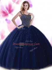 Fine Scoop Sleeveless Zipper Floor Length Beading Sweet 16 Dresses