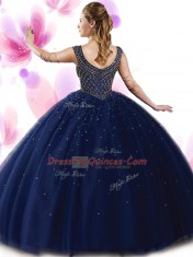 Fine Scoop Sleeveless Zipper Floor Length Beading Sweet 16 Dresses