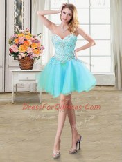 Perfect Mini Length A-line Sleeveless Aqua Blue Prom Party Dress Lace Up