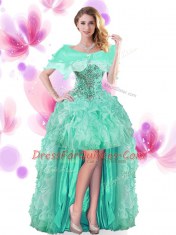 Turquoise Sweetheart Lace Up Beading and Ruffles Dress for Prom Sleeveless
