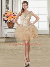 Dramatic Scoop Sleeveless Mini Length Beading and Ruffles Lace Up Prom Dress with Champagne