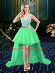 A-line Prom Dress Scoop Organza Sleeveless High Low Clasp Handle