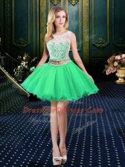 Scoop Mini Length Prom Dress Organza Sleeveless Beading and Lace and Appliques