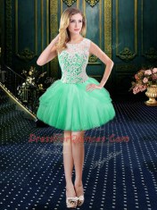 Affordable Scoop Floor Length Apple Green Prom Dresses Tulle Sleeveless Lace