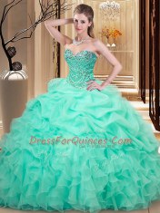 Pick Ups Sweetheart Sleeveless Lace Up Quinceanera Gowns Apple Green Organza