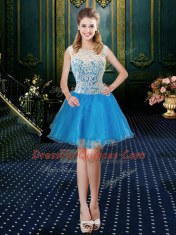 Flirting Four Piece Baby Blue Ball Gowns Tulle High-neck Sleeveless Lace Floor Length Zipper Sweet 16 Dresses Brush Train