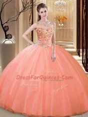 Fashion Sleeveless Lace Up Floor Length Embroidery Ball Gown Prom Dress