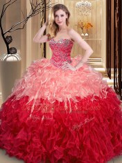 Sleeveless Floor Length Ruffles Lace Up Quinceanera Gown with Multi-color