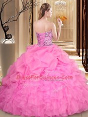 Fantastic Orange Sweetheart Neckline Beading and Ruffles and Pick Ups Quinceanera Dresses Sleeveless Lace Up