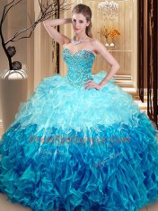 Sweetheart Sleeveless Sweet 16 Dresses Asymmetrical Beading and Ruffles Multi-color Organza