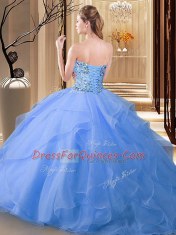 High Quality Sleeveless Tulle Floor Length Lace Up Quinceanera Dress in Orange with Beading