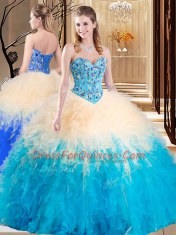 Tulle Sweetheart Sleeveless Lace Up Embroidery and Ruffles Sweet 16 Dress in Multi-color