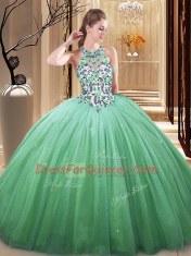 Wonderful Floor Length Ball Gowns Sleeveless Green Quinceanera Dresses Lace Up