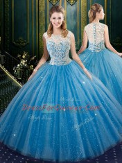 Sleeveless Zipper Floor Length Lace 15th Birthday Dress