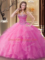 Rose Pink Sweetheart Neckline Beading Quinceanera Dress Sleeveless Lace Up