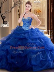 Extravagant Royal Blue Quinceanera Gowns Military Ball and Sweet 16 and Quinceanera and For with Beading Sweetheart Sleeveless Lace Up