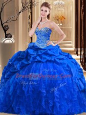 Dramatic Royal Blue Sleeveless Beading and Ruffles Lace Up Sweet 16 Dresses