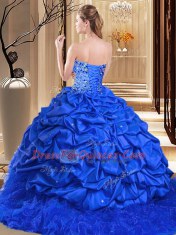 Dramatic Royal Blue Sleeveless Beading and Ruffles Lace Up Sweet 16 Dresses