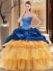 Artistic Organza and Taffeta Sweetheart Sleeveless Lace Up Beading and Ruffles Quinceanera Dresses in Multi-color