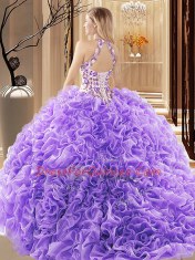 Latest Blue Sleeveless Organza Court Train Backless Quinceanera Dress for Prom and Military Ball and Sweet 16