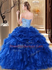 Decent Pick Ups Teal Sleeveless Organza Lace Up Quinceanera Dresses for Military Ball and Sweet 16 and Quinceanera