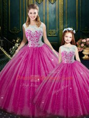 Exquisite Hot Pink Sweet 16 Dresses Military Ball and Sweet 16 and Quinceanera and For with Lace High-neck Sleeveless Lace Up
