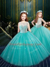 Lovely Turquoise Sleeveless Floor Length Lace Zipper Quinceanera Gown
