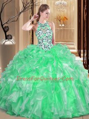 Luxurious Scoop Sleeveless Floor Length Embroidery and Ruffles Lace Up Ball Gown Prom Dress