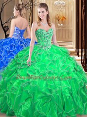 Glorious Sleeveless Lace Up Floor Length Embroidery and Ruffles Quinceanera Dress